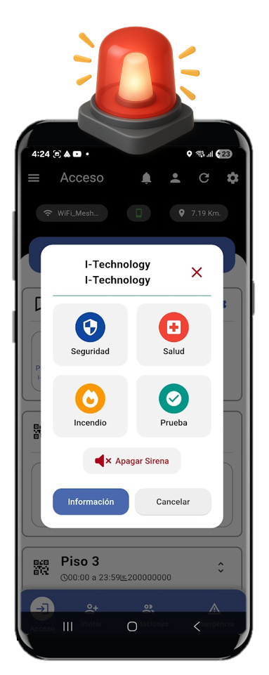 Aplicación de Alarma Comunitaria QuéHay en un smartphone